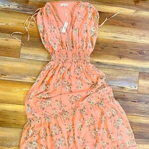 Women’s Max Studio NWT Sz S Floral Coral Long Dress Empire Waist V Neck